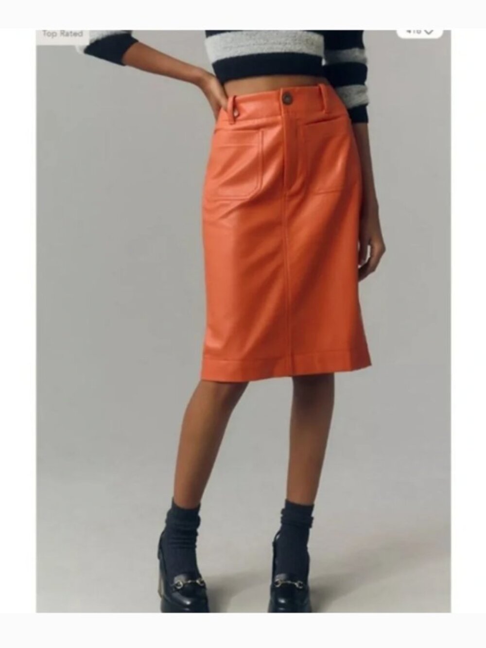 NWT Maeve Anthropologie Faux Leather Mini Skirt Women's S Orange Cargo Pockets